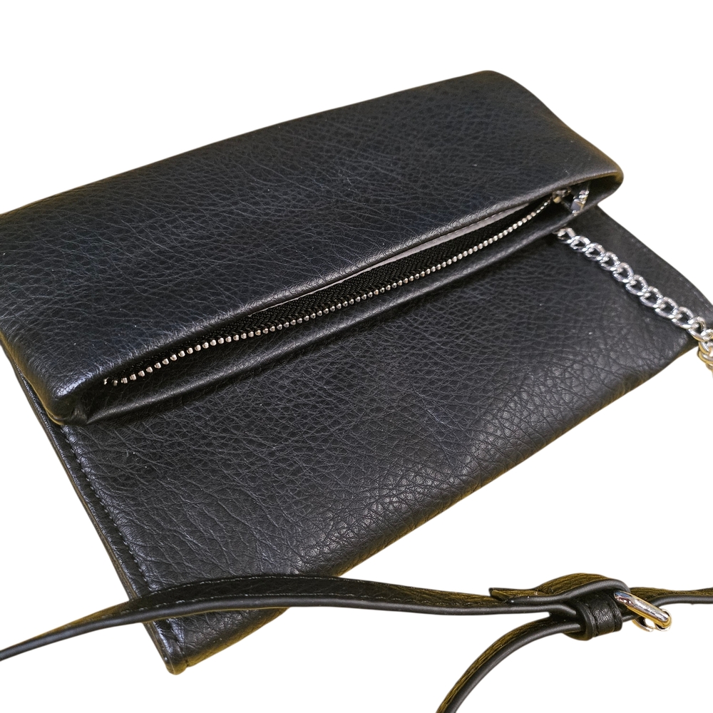 I.N.C International Concepts Black Faux Leather Fold Over Crossbody Clutch, Purs